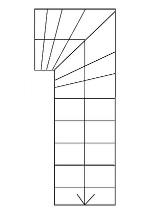 Treppe mit viertel gewendeltem Antritt