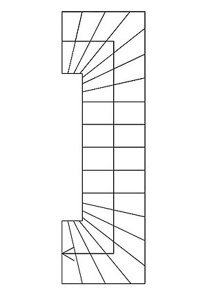 Treppe mit viertel gewendeltem Antritt und Austritt