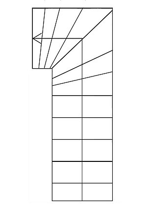 Treppe mit viertel gewendeltem Austritt